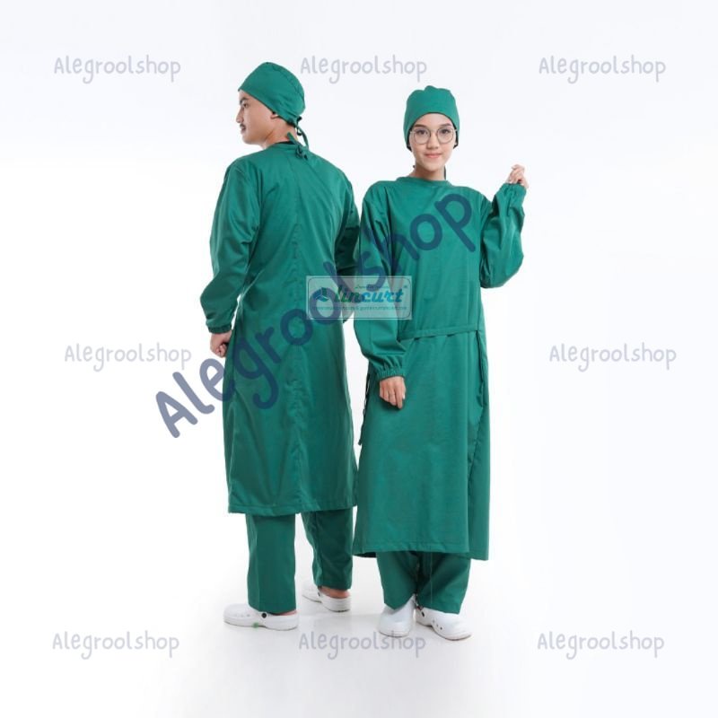 Jas Operasi Surgical Gown Model Overlapping karet Bahan Drill Premium High Quality