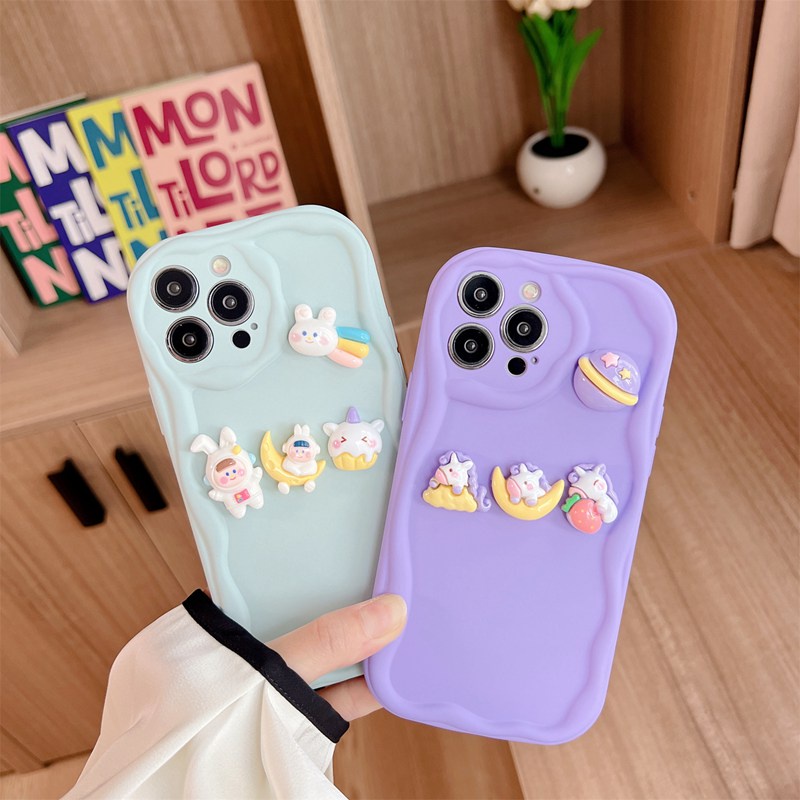 Macaron Purple Wave Astronaut Bunny Doll Soft Silicon Case HP iP iPhone 6 6S 7 8 14 + Plus SE 2020 2022 X XS XR 11 12 13 Pro Max Girl Woman Casing