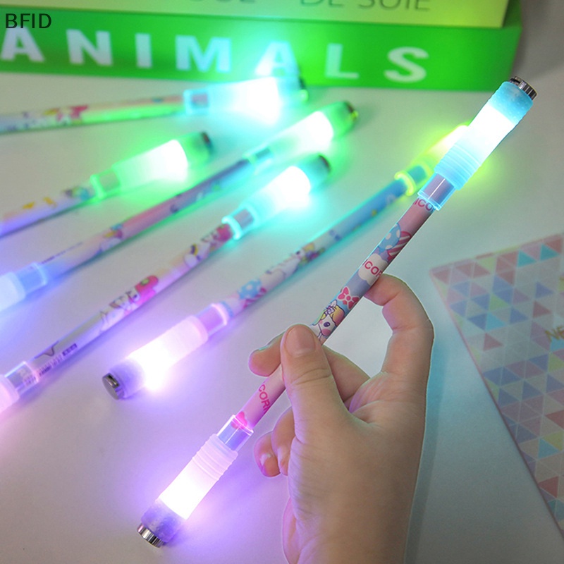 [BFID] Kartun Unicorn Bercahaya Rotag LED Flash Gel Pen Kartun Menghilangkan Stress Pen Gaming Spinning Pen Ballpoint Fashion 0.5mm Gel Pen Hadiah [ID]