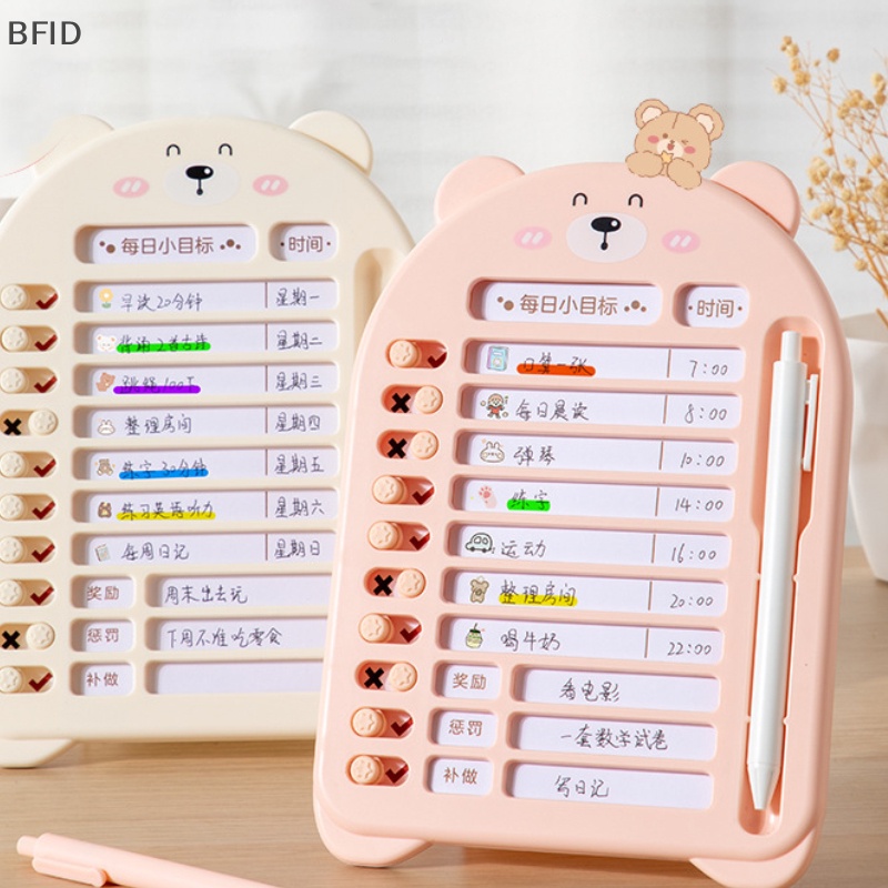 [BFID] Adjustable Beruang Lucu Memo Checklist Board Disiplin Diri Anak-Anak Punch Card Hiasan Dinding Reusable Checklist Jadwal Liburan Memo Board Manajemen Waktu [ID]