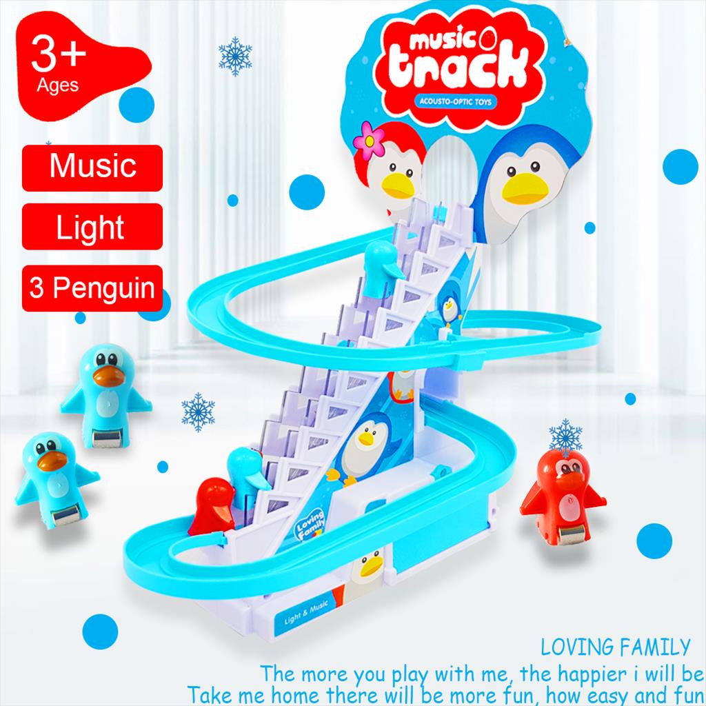 Mainan Penguin Music Track Naik Tangga/ Mainan Seluncuran Tangga Berjalan Musik  668-1  / Mini Perosotan bebek kuning kecil Mainan anak / Mainan Anak Seluncur Tangga Bebek - Slide Tangga Seluncur Bebek -Track Racing Seluncur Bebek Seluncur Penguin