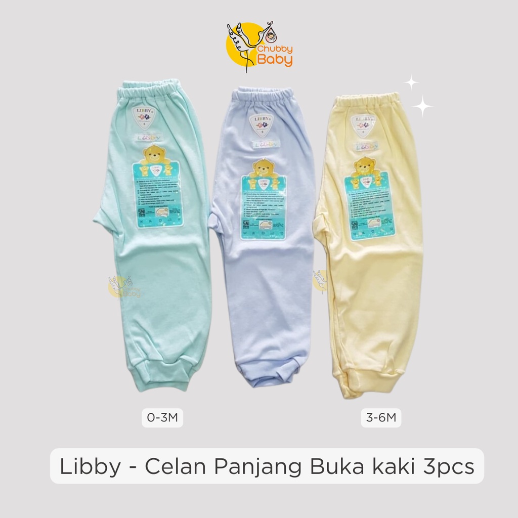 Libby - 3pcs Baby Long Pants Plain Set | Celana Panjang Bayi Buka Kaki