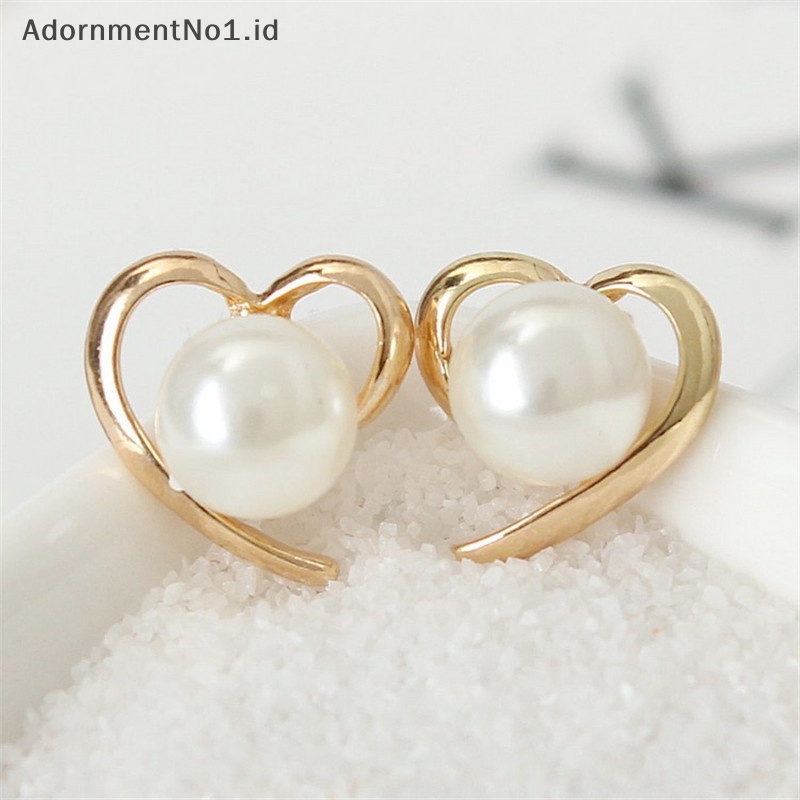 [AdornmentNo1] Anting mutiara imitasi untuk wanita warna emas hati anting Stud hadiah natal desain tidak teratur anting biasa