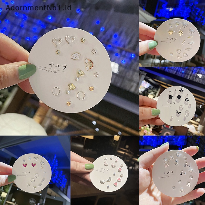 [AdornmentNo1] Fashion minggu Ear Studs hati ikatan simpul Peart Stud Earrings wanita perempuan baru 7pasang anting geometris sederhana perhiasan hadiah