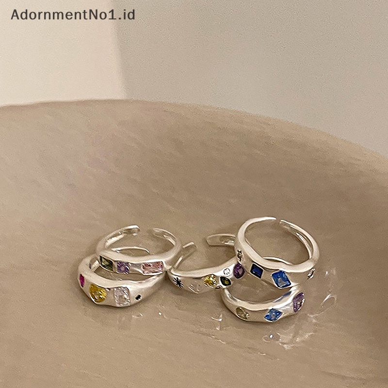 [AdornmentNo1] Cincin zirkon warna warni untuk wanita membuka cincin yang dapat disesuaikan Retro kepribadian jari telunjuk perhiasan Hip Hop gadis aksesoris hadiah