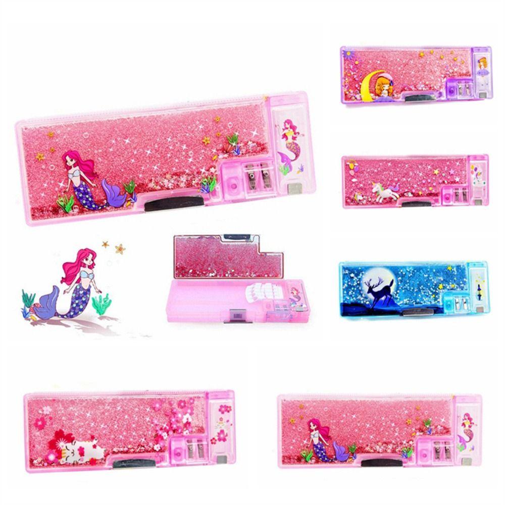 Stationery Box, Pink Quicksand Pencil Case, Girls