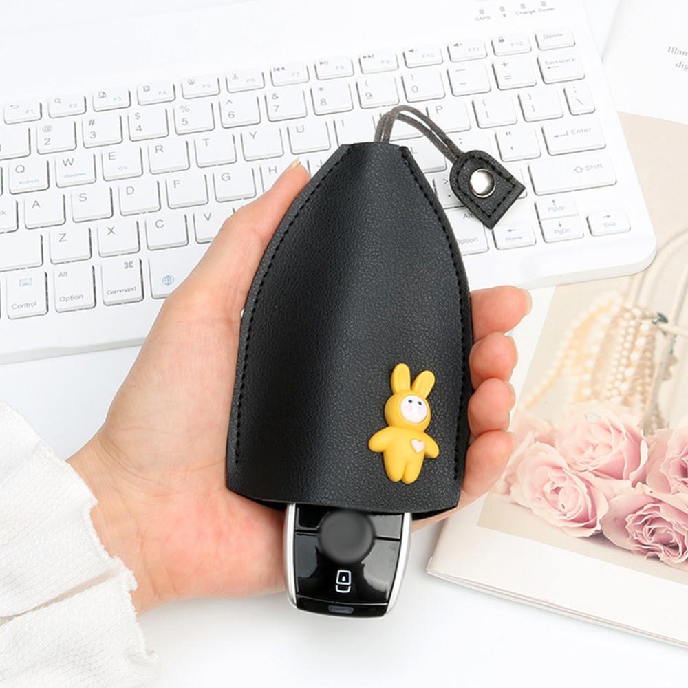 Openmall Kulit PU Kreatif Lengan Kunci Kartun Hewan Kunci Mobil Case Holder Tarik Keluar Kantong Gantungan Kunci Organizer A7S2