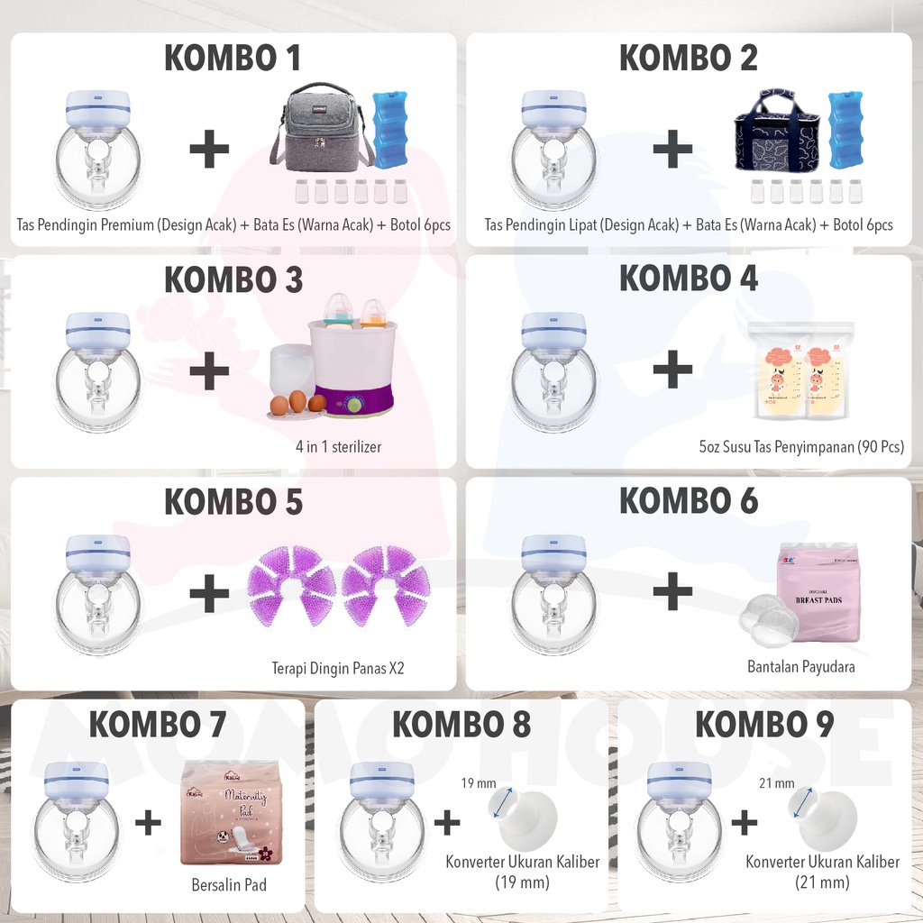 MOMO HOUSE pompa asi electric LED handfree wearable breast pump rechargeable pompa asi electric tanpa kabel pompa asi elektrik