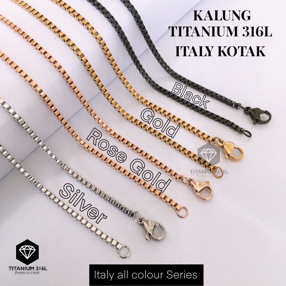 [Titanium 316L] Kalung Rantai MCI Titanium Premium 316L ITALY KOTAK Anti Karat Pria Wanita Rantai Ka