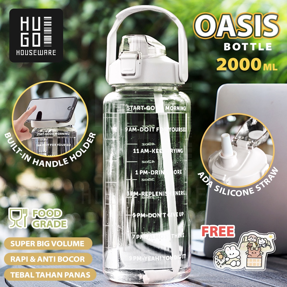 HUGO Botol Minum 2 Liter Bening Botol Air Minum Anak Sekolah Kantor Anti Bocor Premium BPA FREE