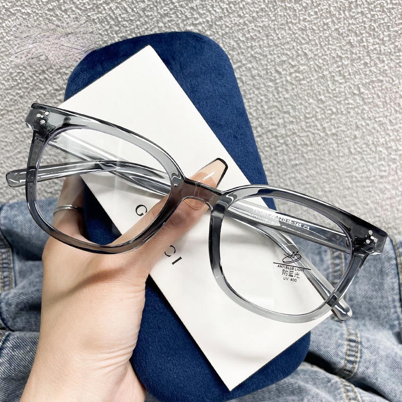 (YUZHU) Korea Fashion Persegi Transparan Warna Kacamata INS Gaya Beras Kuku Anti Cahaya Biru Eyeglasses Unisex