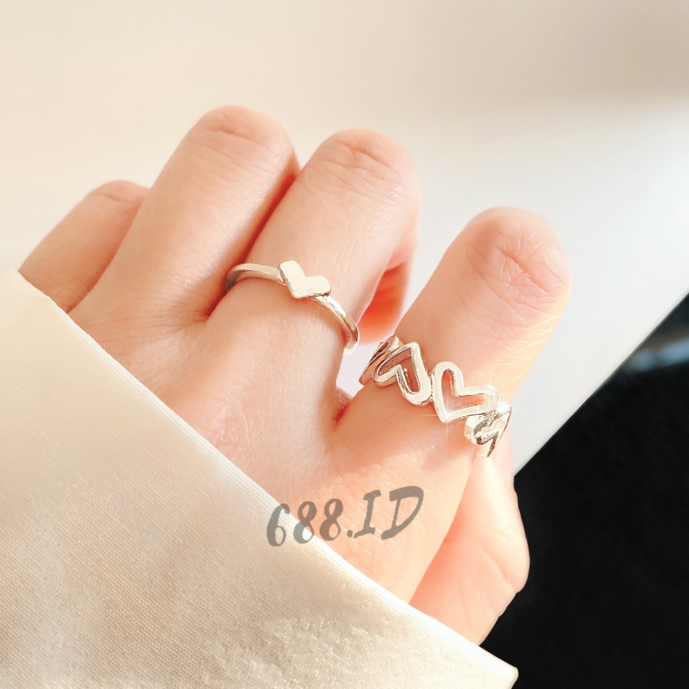 Cincin Desain Hati 2pcs Model Terbuka Love Ring Female Fashion Accessories Jewelry Korea untuk Wanita CC 06