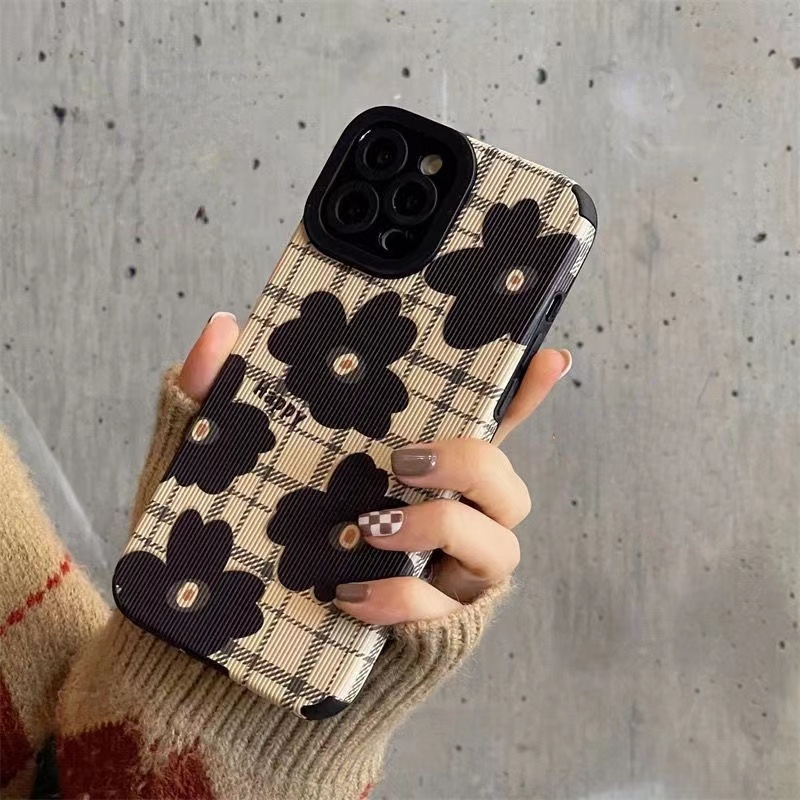 Leather Fashion Pretty Brown black flowers Soft Case for Samsung A21S A12 A50S A30S A20 A30 A32 A22S A52S A72 A10S A33 A53 A73 A13 A04S A23 A51 A71 A31 White Phone Case Women Girl