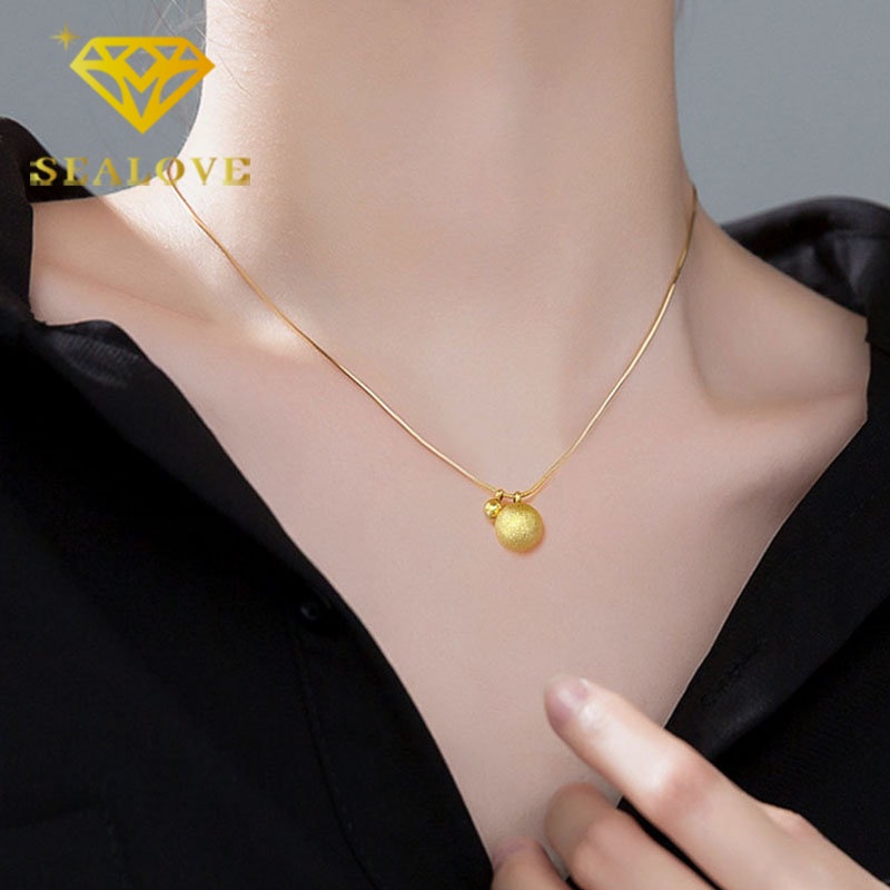 Kalung Titanium Bola Anti Karat Aesthetic Korea Cantik Emas 18K Aksesoris Wanita Perhiasan Fashion