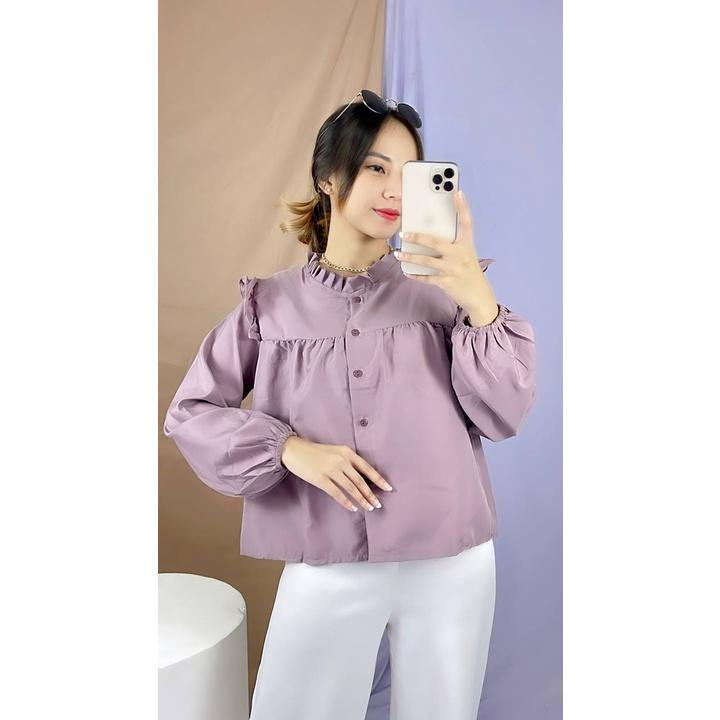 PUFFY BLOUSE ZS 771 BLUS WANITA KOREA STYLE LENGAN PANJANG CRINKLE CROP