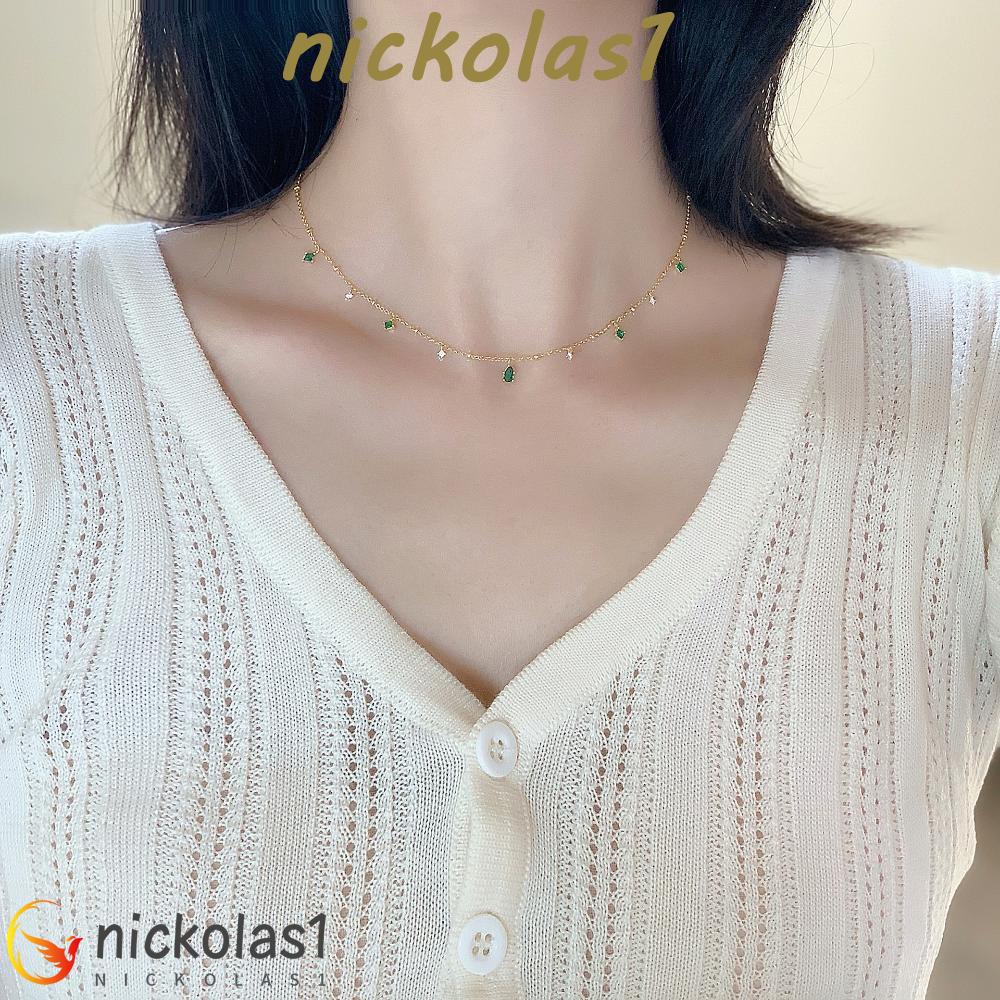 NICKOLAS1 Zirkon Kalung Sederhana Wanita Tembaga Hijau Choker