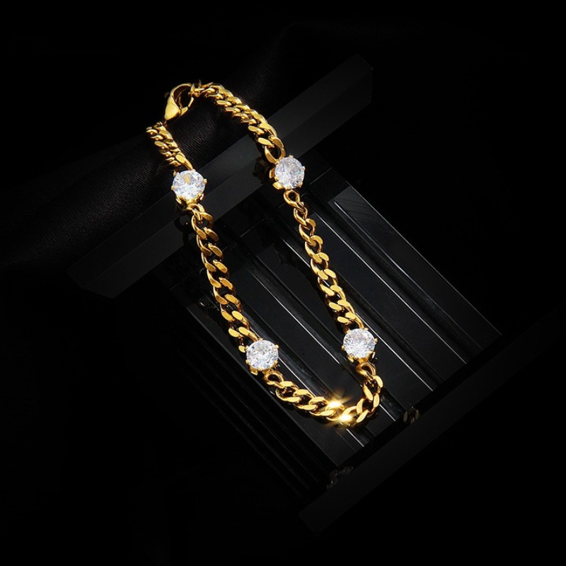 Gelang titanium Emas 18K Kristal Artifisial Wanita simple Gaya Rantai Kuba Tidak Luntur
