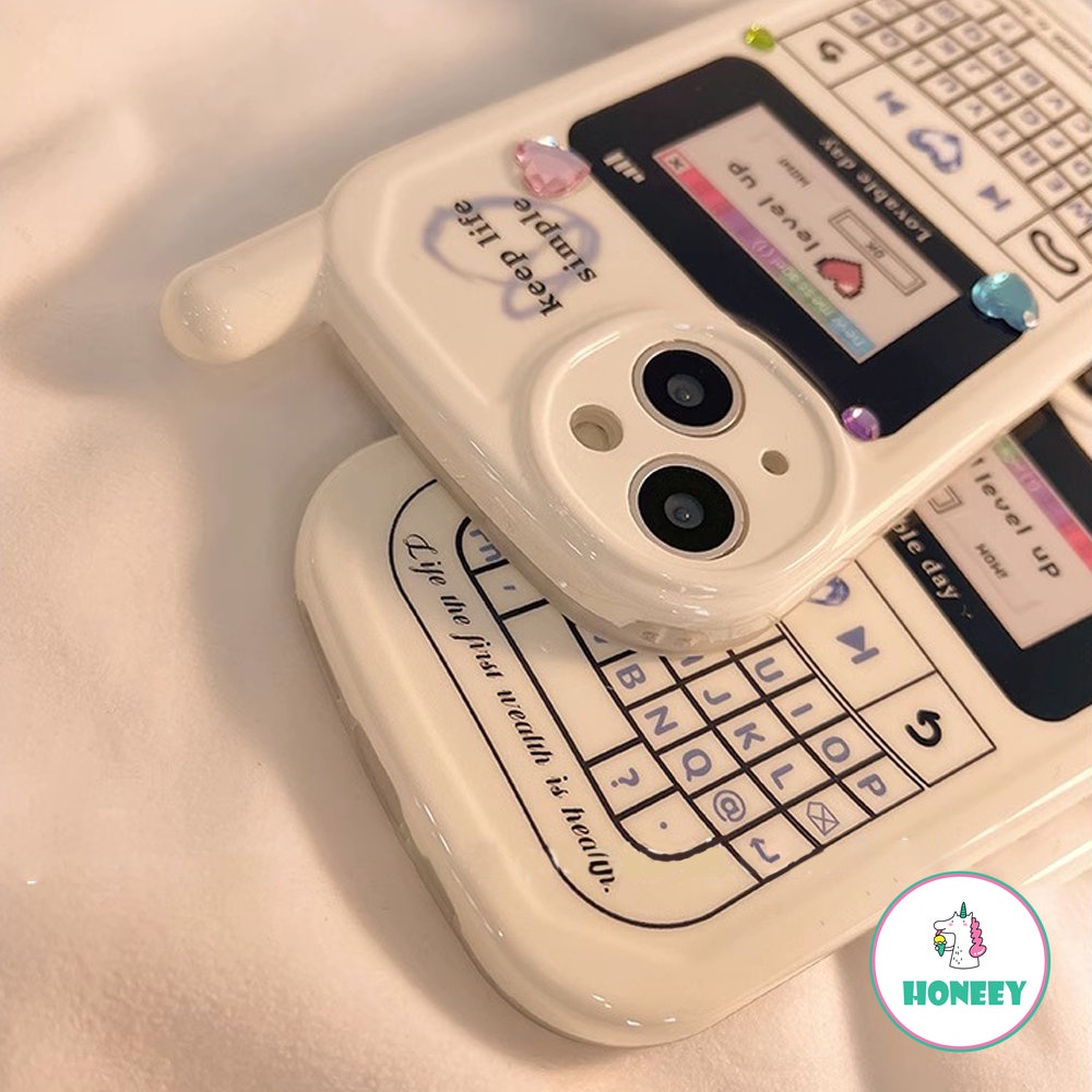 Ins Retro Beige Model Telepon Case Kompatibel Untuk iPhone 14 Pro Max13 12 11 Pro Max XR Xs7 8 Plus Dengan Stiker Berlian Penutup Belakang