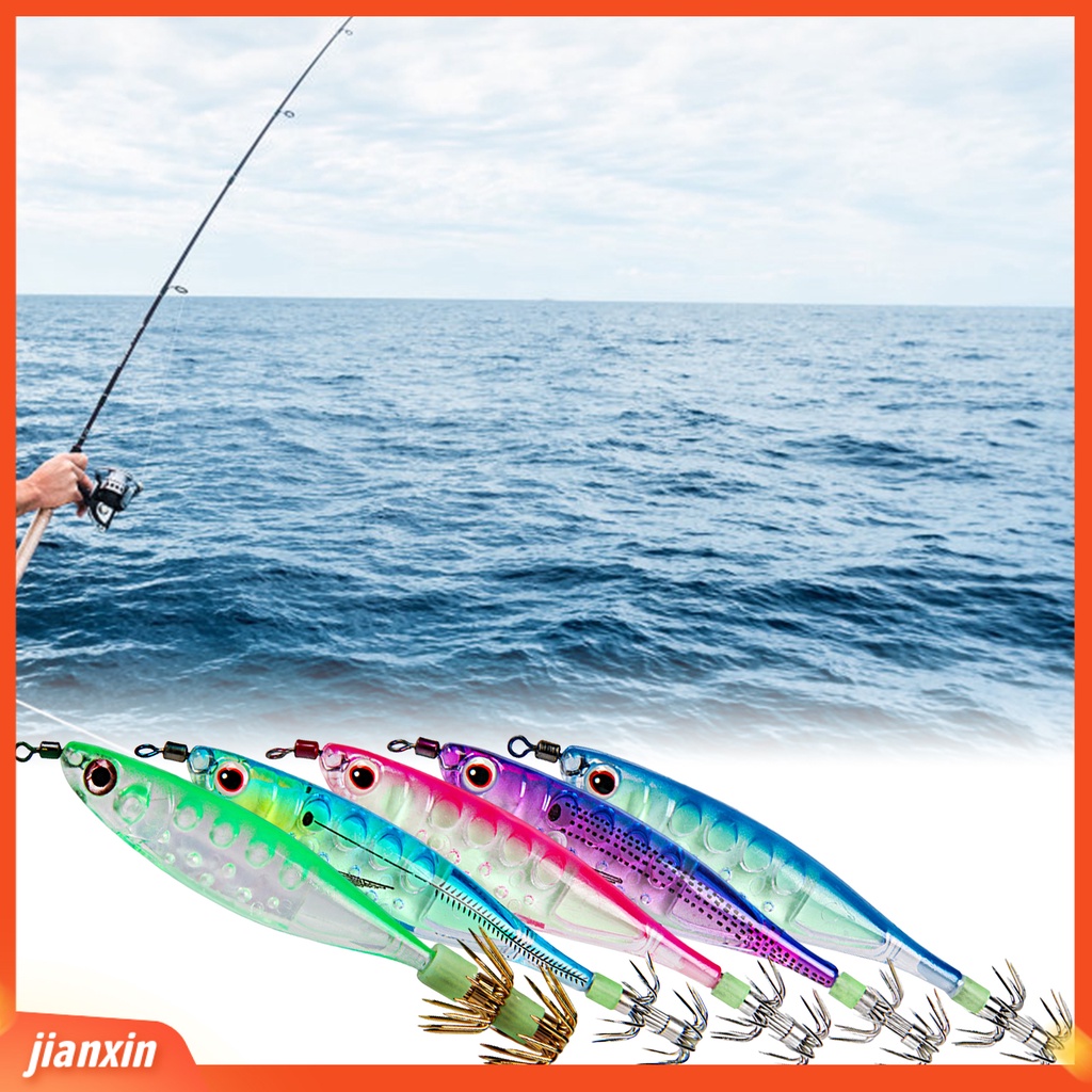 (In Stock) 100mm /9.5g Umpan Pancing Simulasi Kait Tajam 3D Mata Bercahaya Cumi Jig Umpan Buatan Untuk Air Asin