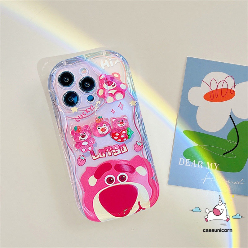 Cute Strawberry Bear Manyo 3D Steric Doll Case Untuk Realme C55 C53 5s 6i 9i 5 7i 5i C31 C25s C12 C25 C35 C3 C11 C21Y C15 C20 C25Y C30 C17 C3 C21 C20A Soft 3D Wavy Curved Edge Case