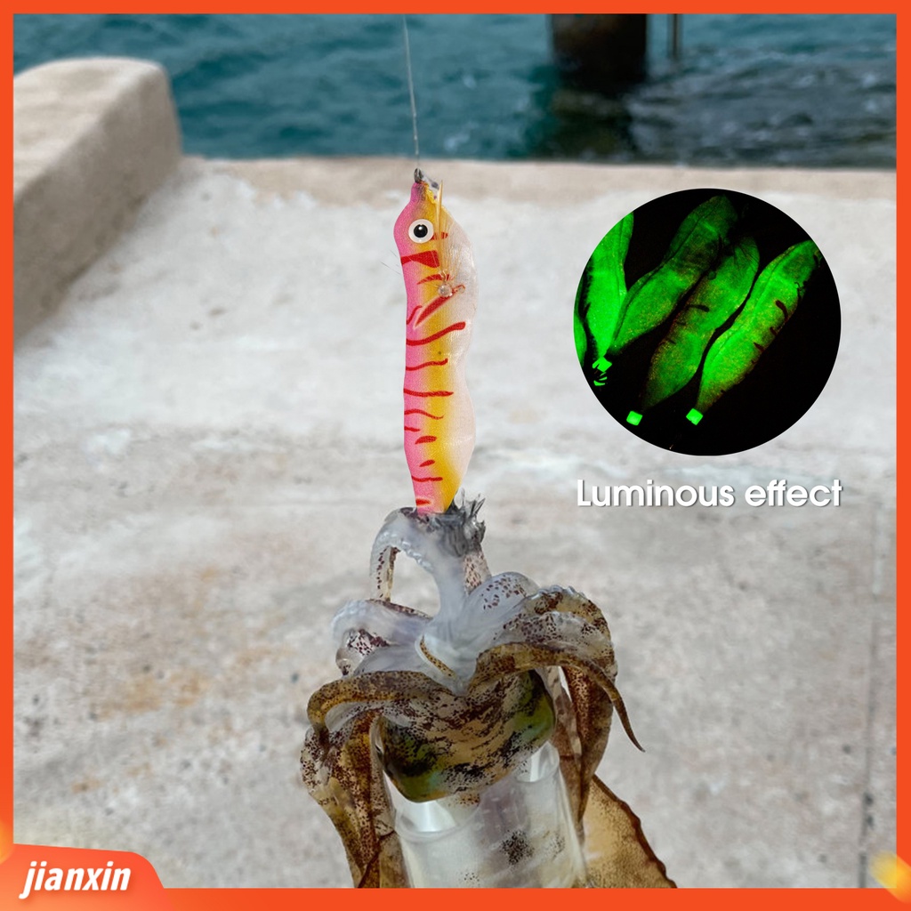 (In Stock) Squid Hook Simulasi Udang Suara Bercahaya Tahan Aus Lampu LED Tajam Kail Pancing Lapangan Memancing Aksesoris