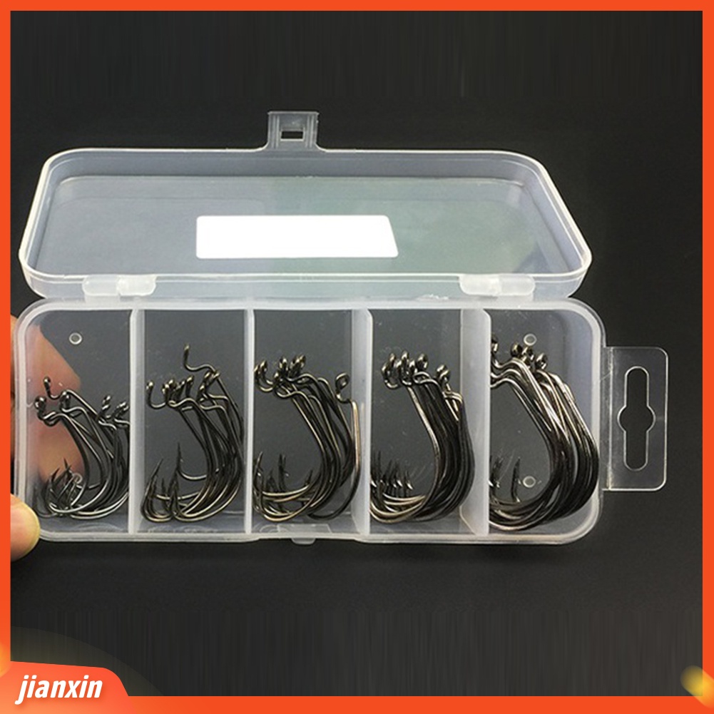 (In Stock) 50Pcs 2#1#1/0#memancing Jig Hooks Baja Karbon Tinggi Barb J-shaped Fishhook Set