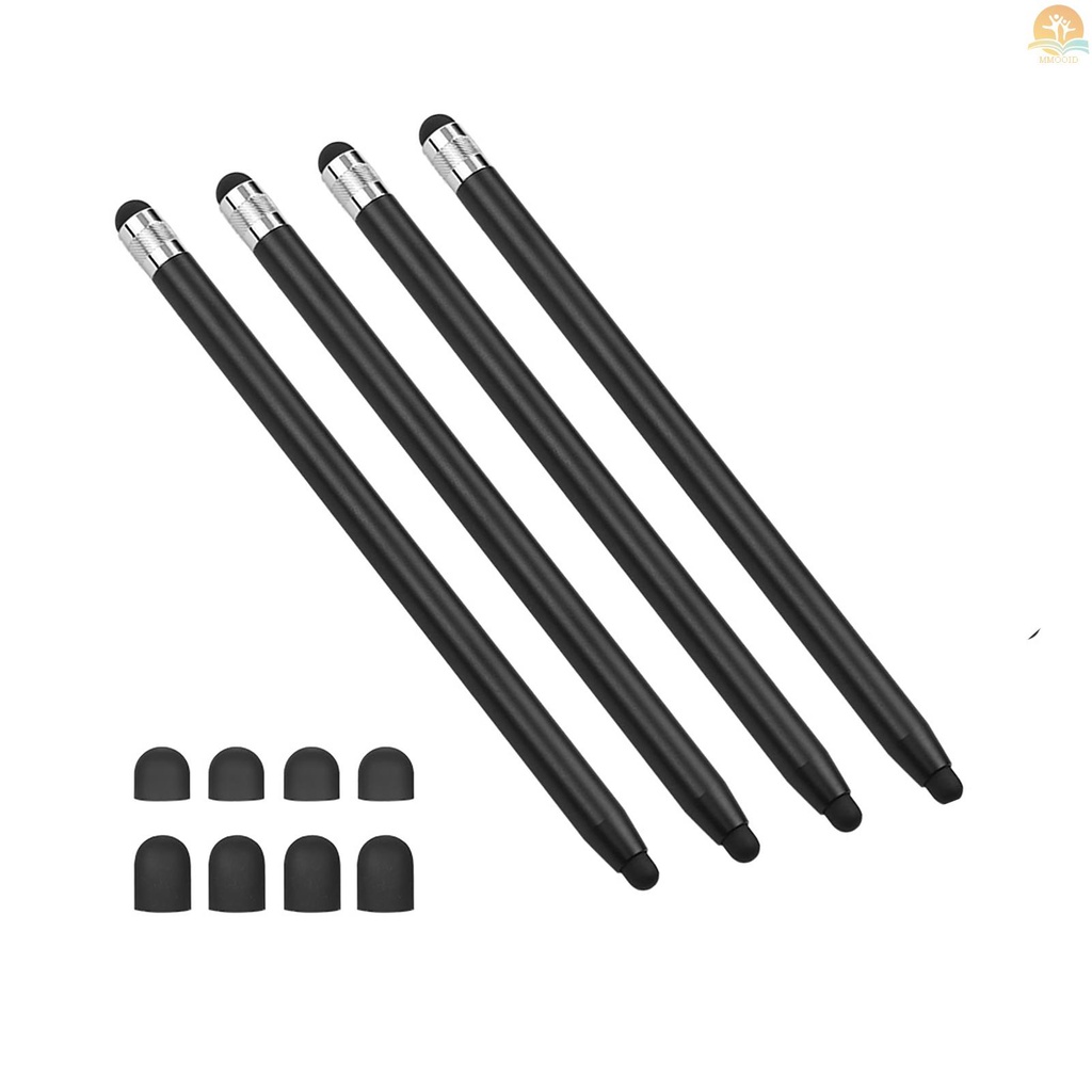 In Stock 2in1 Pen Stylus Touchscreen Universal Untuk Semua Tablet Touchscreen Handphone Dengan 8tips Karet Lembut Extra Tergantikan 4pcs 2Black/2Silver