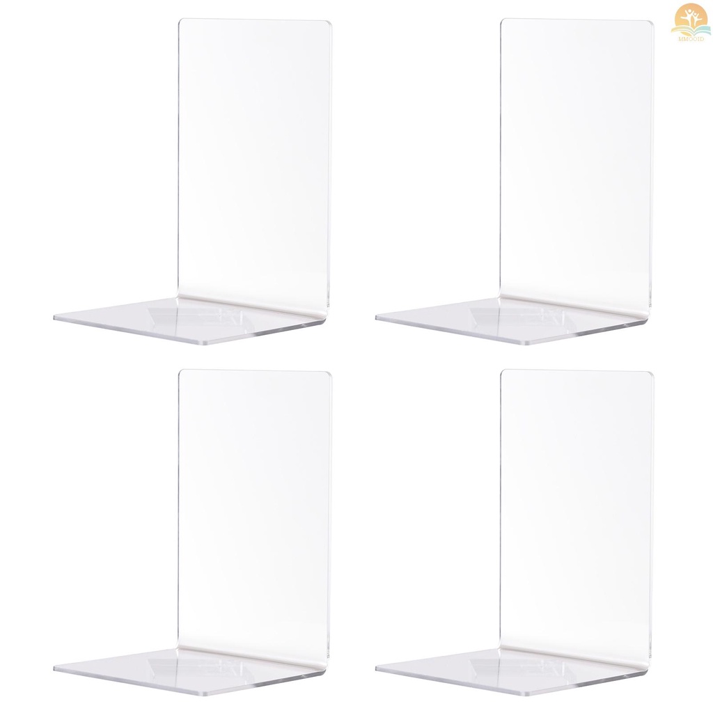 In Stock 4Pcs Bookends Akrilik Bening L-shaped Desk Organizer Book Shelves Desktop Tempat Buku Untuk Cd Majalah Video Game Alat Tulis Sekolah Aksesoris Kantor