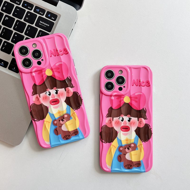 Nice Little Girl Soft Silicon Case HP iP iPhone 14 + Plus 12 13 Pro Max 11 IMD Bear Doll Casing Apple