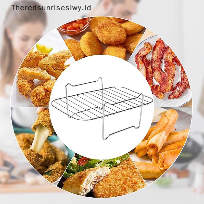 #Home &amp; Life #Air Fryer Rack Double Basket Air Fryers Stainless Steel Grill Holder Air Fryer Aksesoris Rak Masak Rak Roti Bakar Untuk Oven~