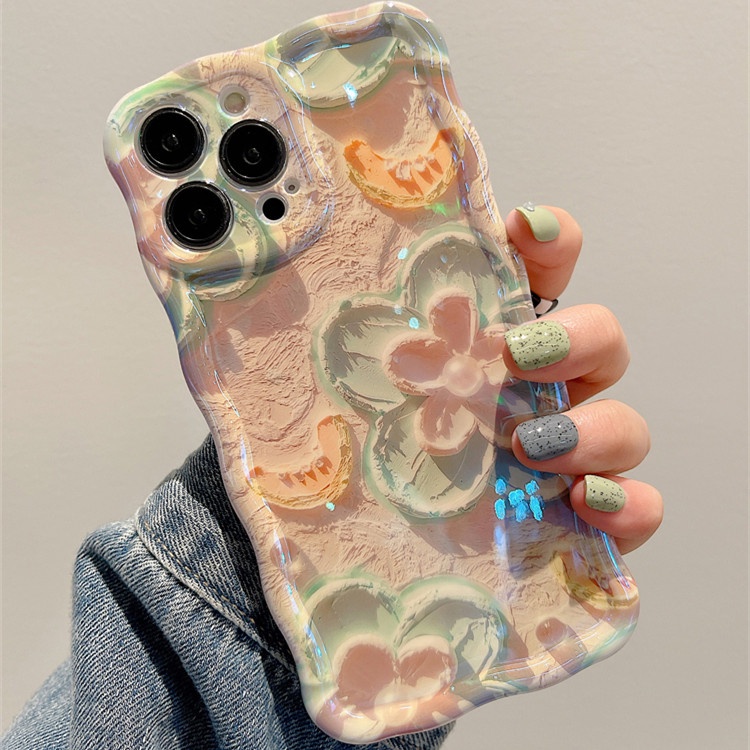 IPHONE Casing Ponsel Silikon imd Laser Flowers Mewah Untuk Iphone14 11 12 13 Pro Max Shockproof TPU Soft Cover Casing