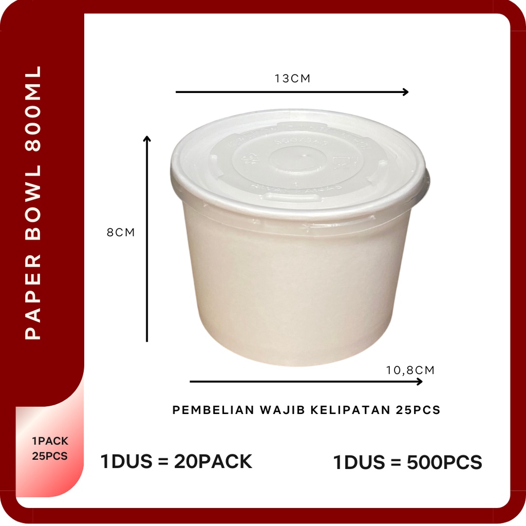 Paper Bowl 360ml /500ml /650ml /800ml /Rice Bowl /Tempat Nasi/BOWL+LID ISI 25 PCS