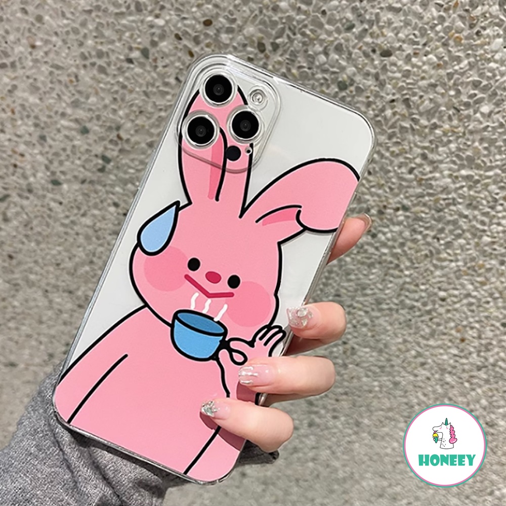 IPHONE Casing Ponsel Kelinci Pink Lucu Kompatibel Untuk Iphone14 13 11 12 Pro Max Case Iphone11 XR XS 7Plus 8Plus Bening Shockproof Back Cover