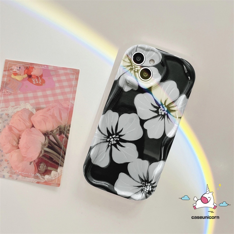 Untuk Oppo A16 A12 A17 A54 A95 A5s A3s A1k A57 A15 A54s A9 A17k A55 A7 A5 A92 A16s A74 A31 A96 A16K A76 A16E A77 A52 A53 A77s Kreatif Peach Art Bunga Lembut 3D Bergelombang Curved Edge Case