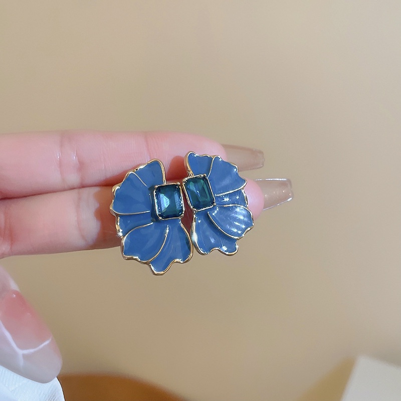 Deartiara Korea Selatan East Gate Drop Oil Blue Petal Earrings Fashion Dan Sapphire Serbaguna Anting Kelopak Lima Daun