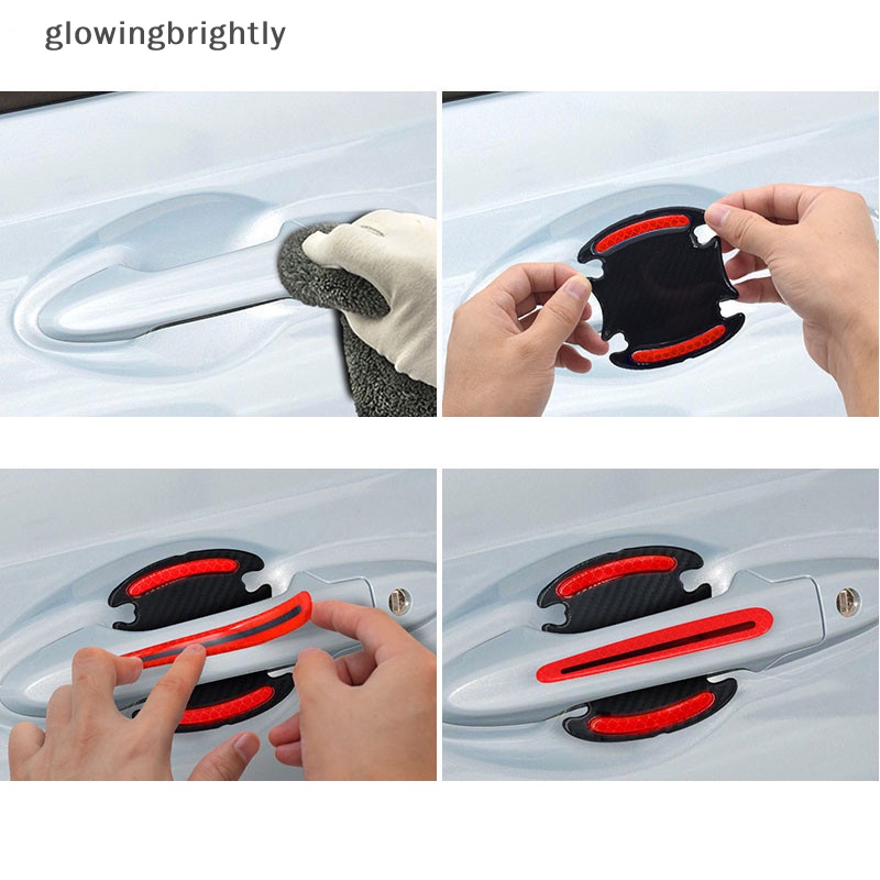 [glowingbrightly] 4pcs Handle Pintu Stiker 3D Serat Karbon Gagang Pintu Mobil Cat Stiker Pelindung Goresan Gagang Pintu Otomatis Penutup Gores Universal TFX