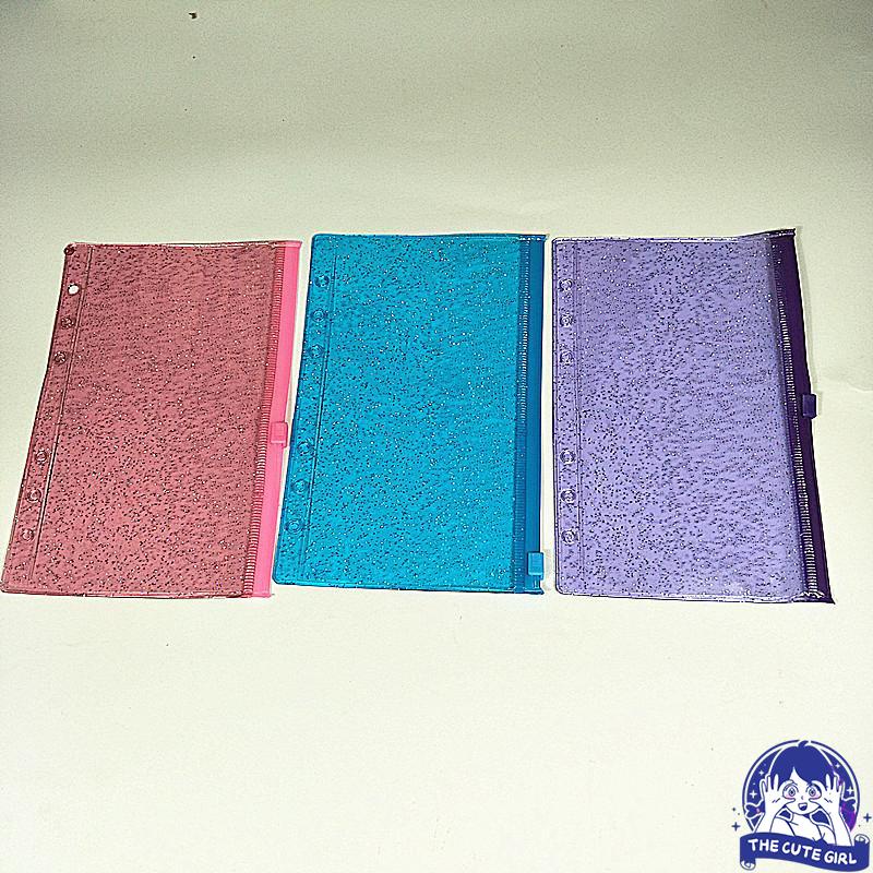 

A6 Zipper Ziplock Bahan PVC Glitter Fullcolour Warna Warni/A6 PVC Transparent Punch Zipper Stationery Storage Bags Loose Leaf Pages - Stazionario