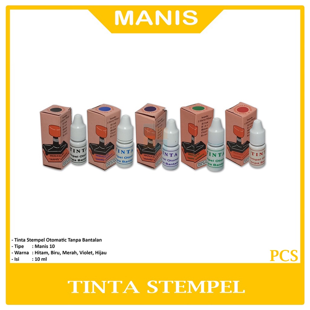 

MANIS - Tinta Manis Stempel Otomatic Tanpa Bantalan 5 Warna - Pcs