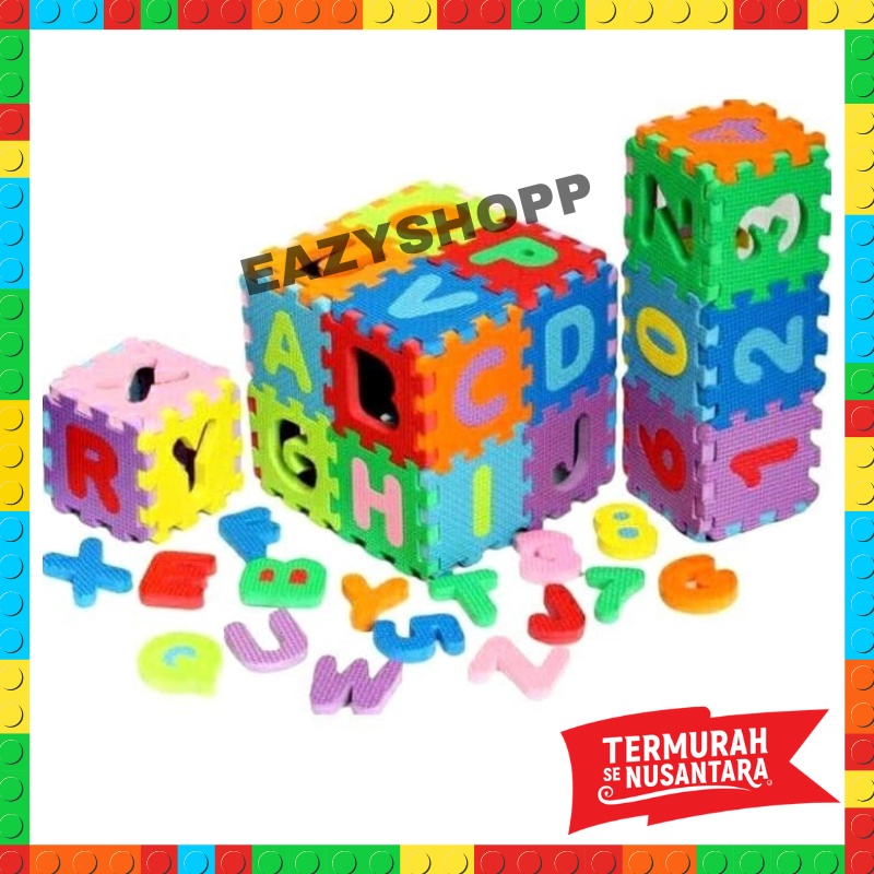 Kado Mainan Edukatif Anak Puzzle Sponge Belajar Bermain Huruf Angka Alfabet Anak Bayi Baby Cowok Cew