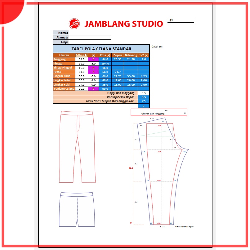 Rumus Pembuatan Pola Celana Jamblang Studio