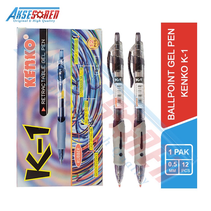 

Pulpen Jel Kenko [K-1/12 Pcs/1 Pack] / Bolpoin Gel 1 Pack / Balpoint 1 Pak Murah / Alat Tulis / K-1 Retractable Gel Pen / Ballpoint Gel Pena 1 Pak / Pulpen Kenko Hitam