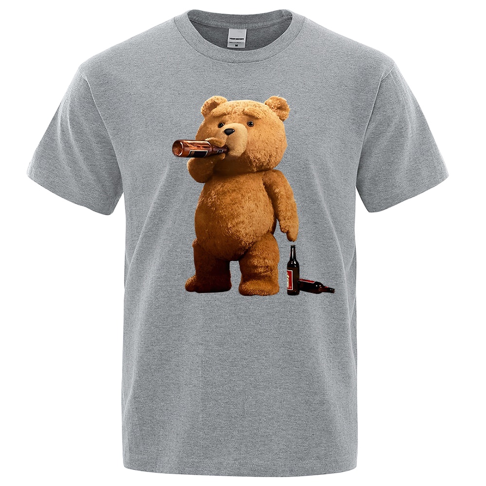 Lovely Ted Bear Drink Beer Poster Printing Men Tops Fashion Tee 2023 Summer Brand T-Shirt Oversized 