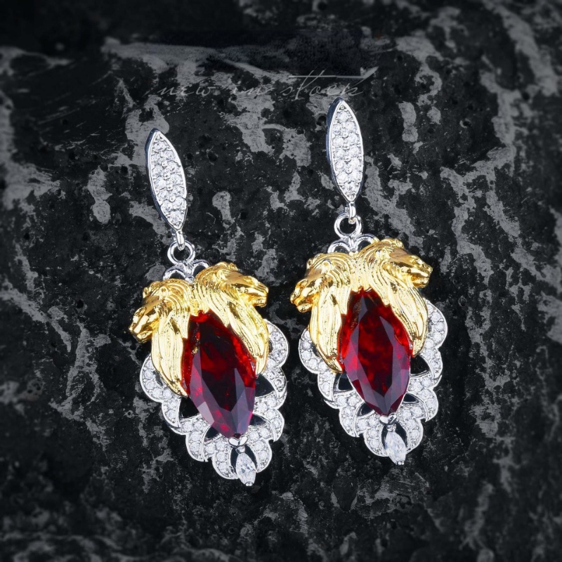 Goldkingdom Fashion Perhiasan Aksesoris Ready Stock Itali Bicolor Kerajinan Emas Lion King Mahkota Set Dove Blood Ruby Liontin Berlian Merah Anting Terbuka Cincin