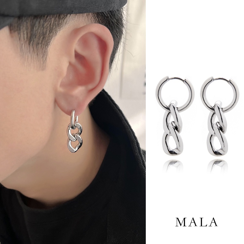 Anting Hip Hop Bahan Titanium Steel Dengan Rantai Besi Unisex (1Pcs)