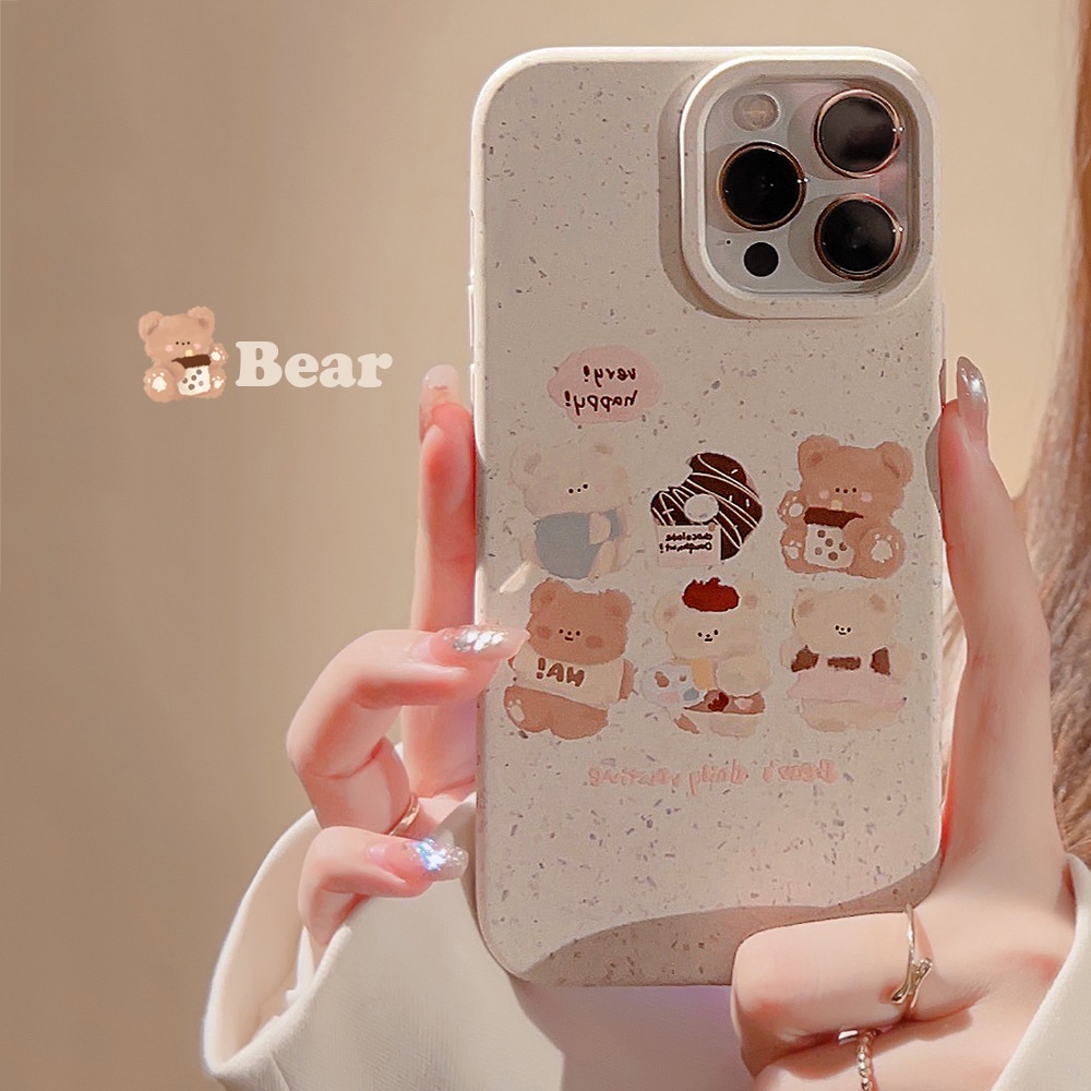 Ins Pelukis Milk Tea Bear Kartun Silikon Case Untuk Iphone SE 2020 7 /8 Plus 14x XR XM 11 12 MINI 13 PRO MAX Casing Cover Pelindung AT0105