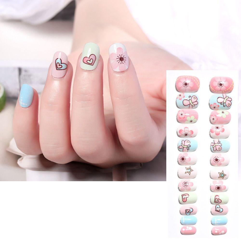 AUGUSTINA Agustina Nail Art Decal Hiasan Kuku Nail Art Candy Color Kartun Manicure Tools Tekan Pada Kuku Kuku Palsu