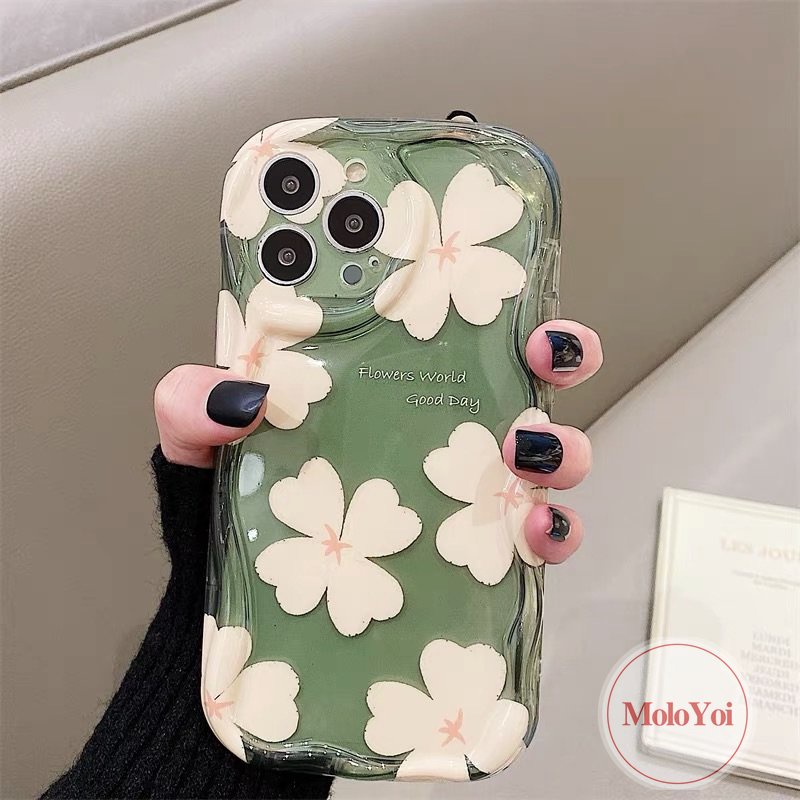 IPHONE Case Bunga Kompatibel Untuk Iphone11 14 13 12 Pro Max XR 6s 6 7 8 Plus 7plus X XS Max SE 2020 3D Wavy Curved Edge Fresh Flowers Tpu Lembut Shockproof Airbag Glossy Back Cover