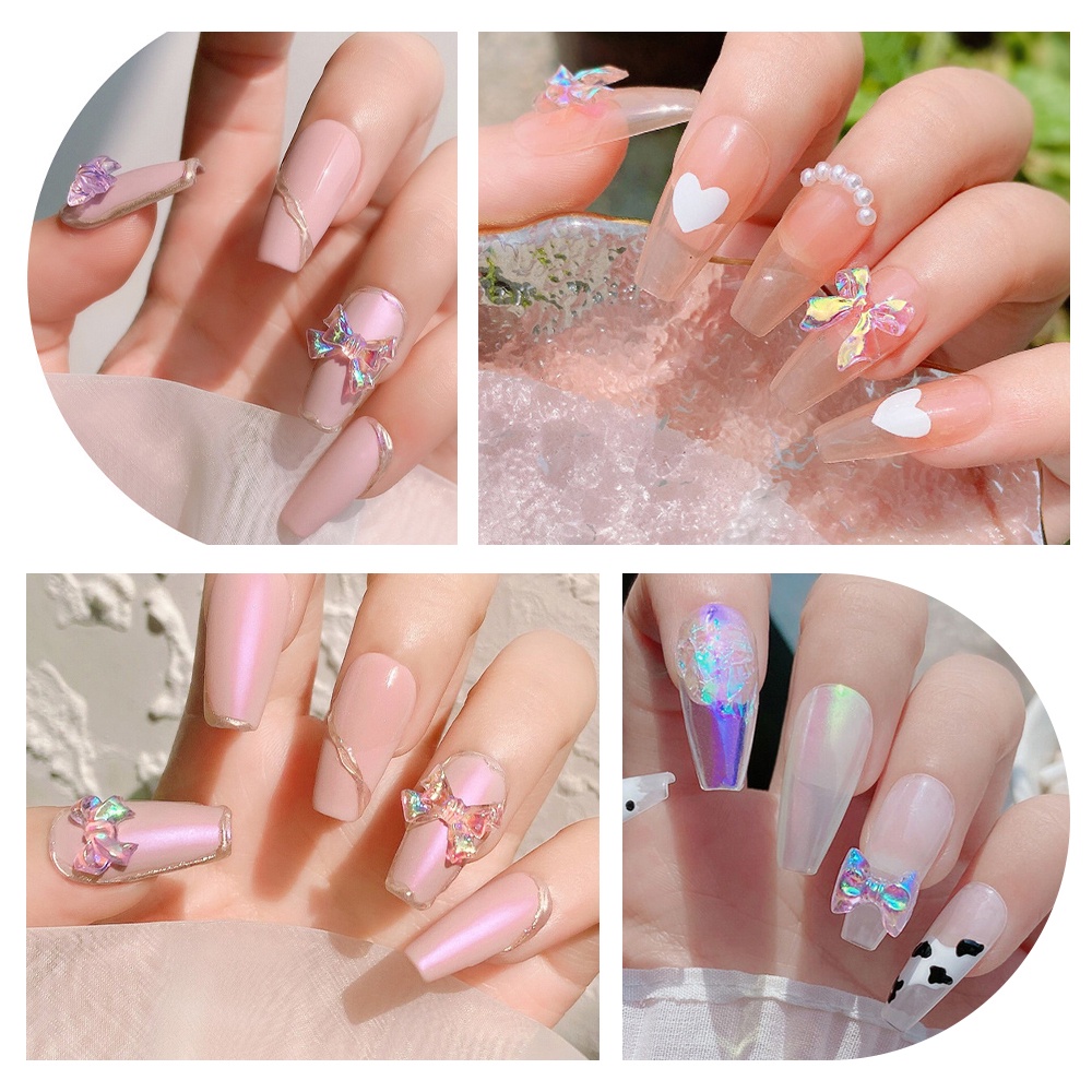Auroras Butterfly 3D DIY Nail Art Mutiara Jantung Bunga Kupu-Kupu Ikatan Simpul Buatan Resin Glittler Strass Rhinestones Dekorasi Ukuran Campur rregular Manik-Manik Kuku Manikur Aksesoris