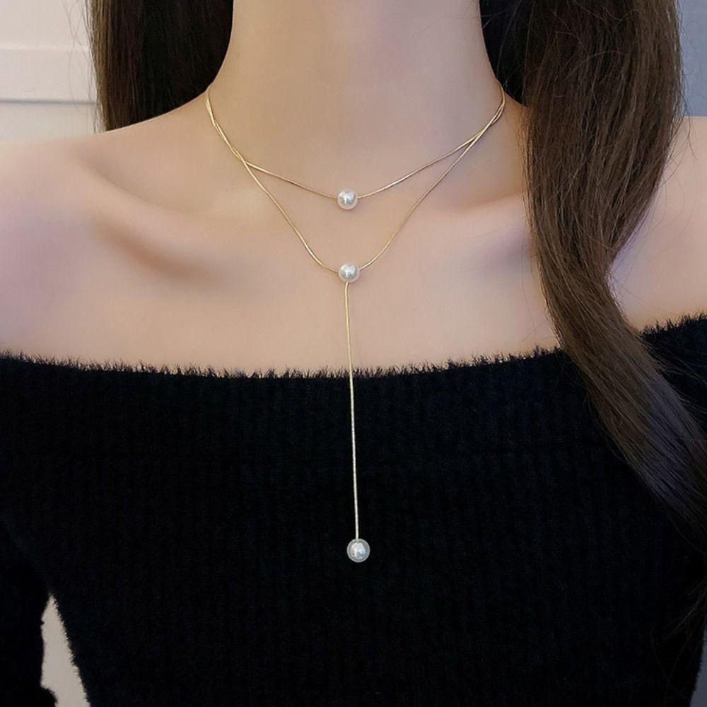 Mxbeauty Lady Kalung Trendy Simple Mewah Rantai Panjang Manis Untuk Wanita Kalung Gaya Korea