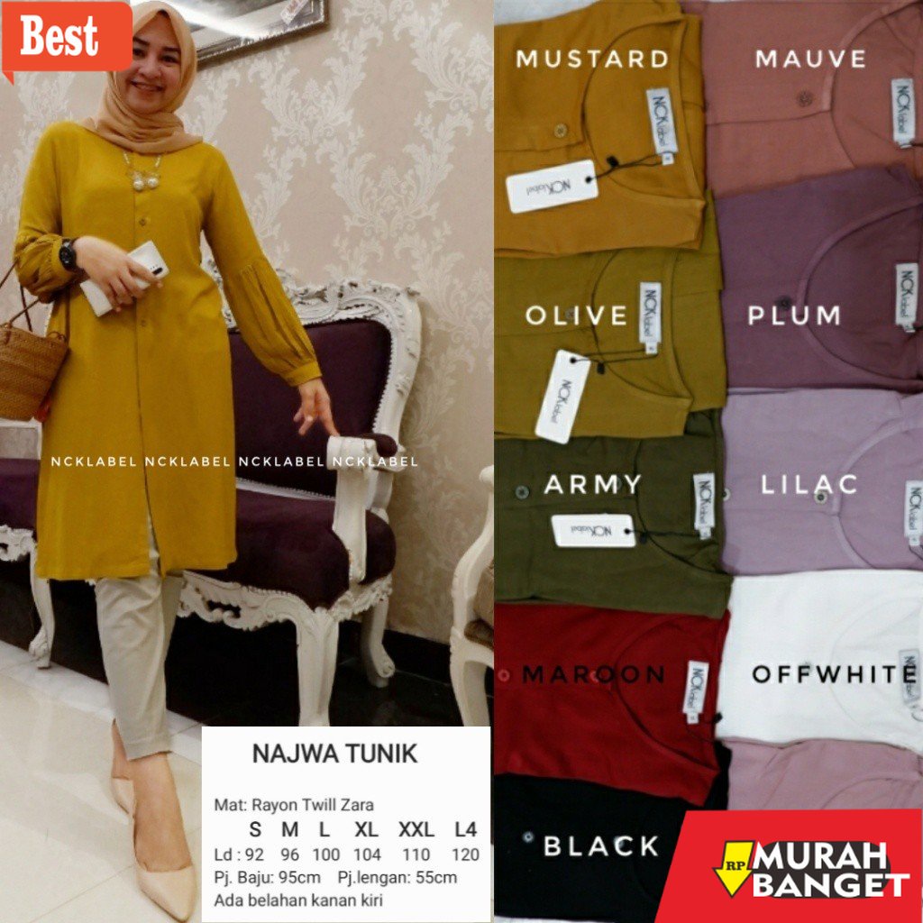 Tunik jumbo terbaru untuk wanita- Najwa Long Tunik Tunic Katun Rayon Polos Premium Wanita Jumbo Terb